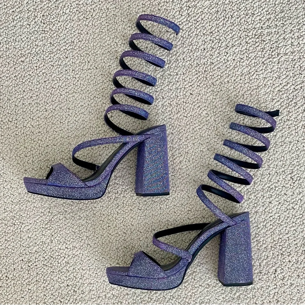 Dollskill Horoscopez Glitter Spiral Purple Wrap Heels